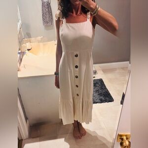 Emma & Michele Cream Tie-Shoulder Button Midi Dress